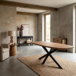 Eettafel Madison Natural, Deens ovaal, mangohout, naturel, stijlvol