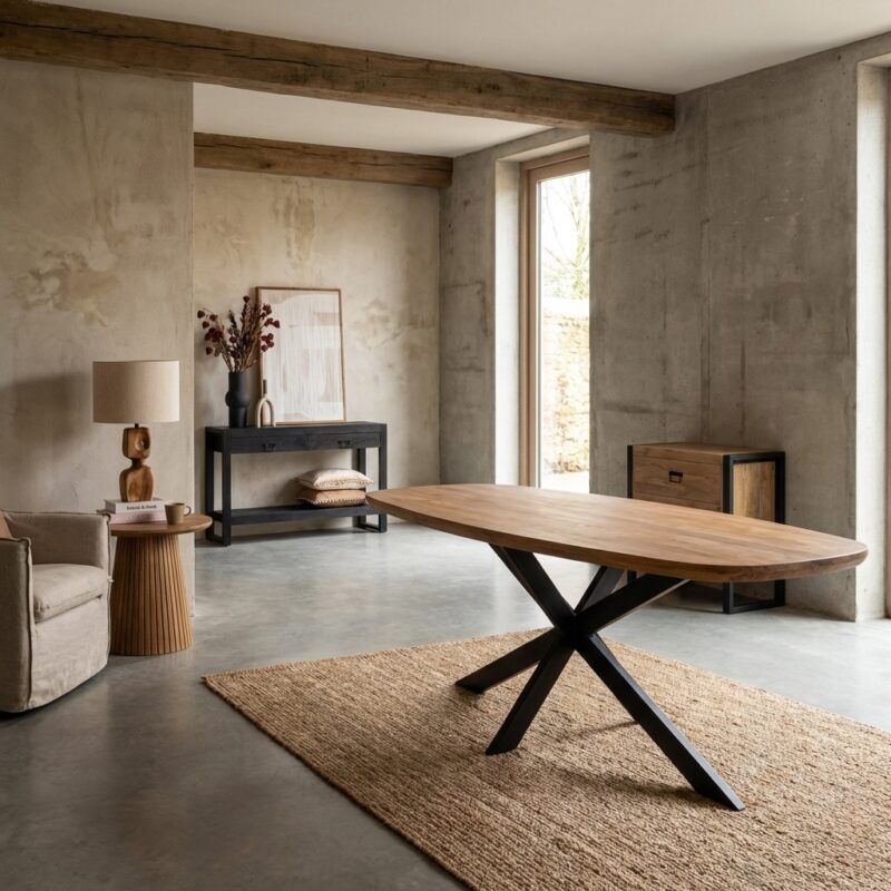 Eettafel Madison Natural, Deens ovaal, mangohout, naturel, stijlvol