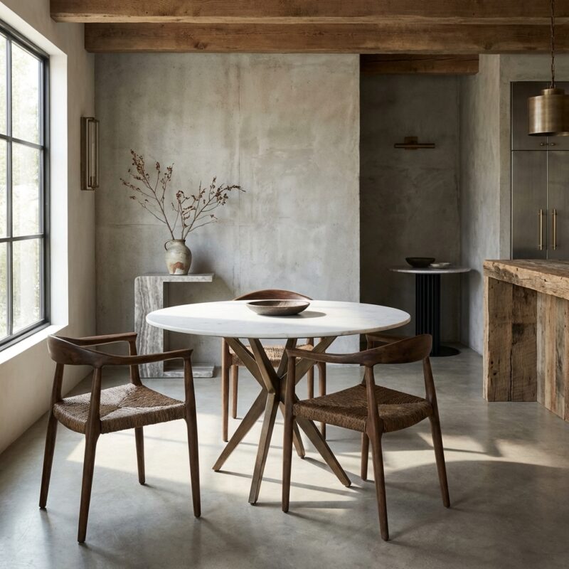 Maisy eettafel, wit, marmeren tafelblad en aluminium poten, modern design