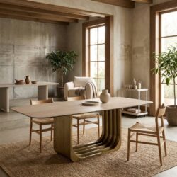 Eettafel Maxfield beige 200, handgemaakt, veiligheidsglas, stijlvol ontwerp