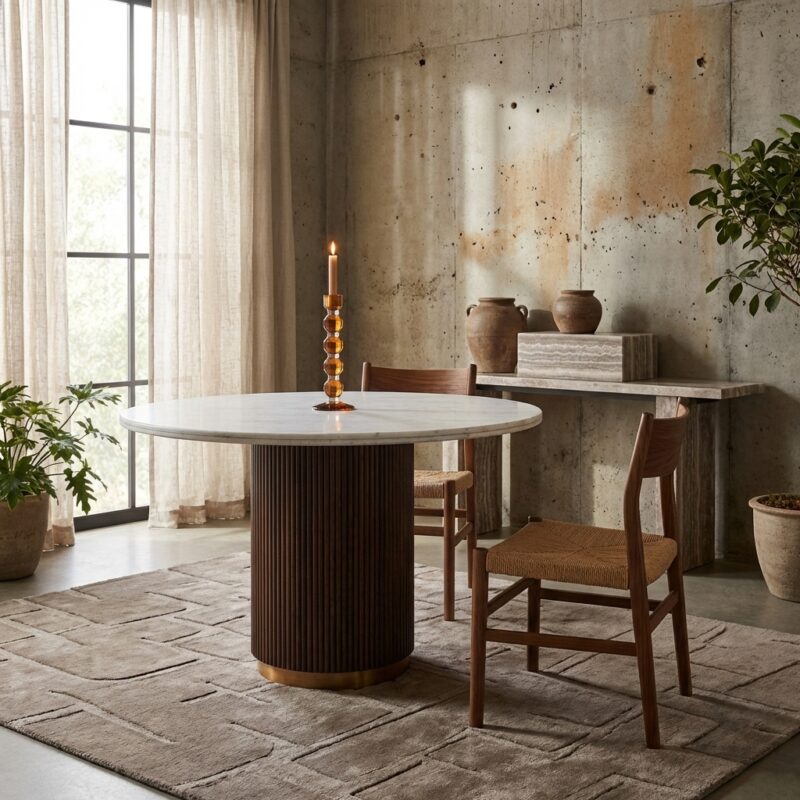 Eettafel Mayfield brown 120Ø, hout, marmer, metaal, luxe ontwerp