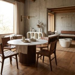 Eettafel Mayfield brown 140Ø, hout, marmer, metaal, luxe, tijdloos ontwerp