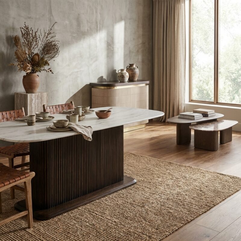 Eettafel Mayfield 230, bruin, marmer, handgemaakt, elegant