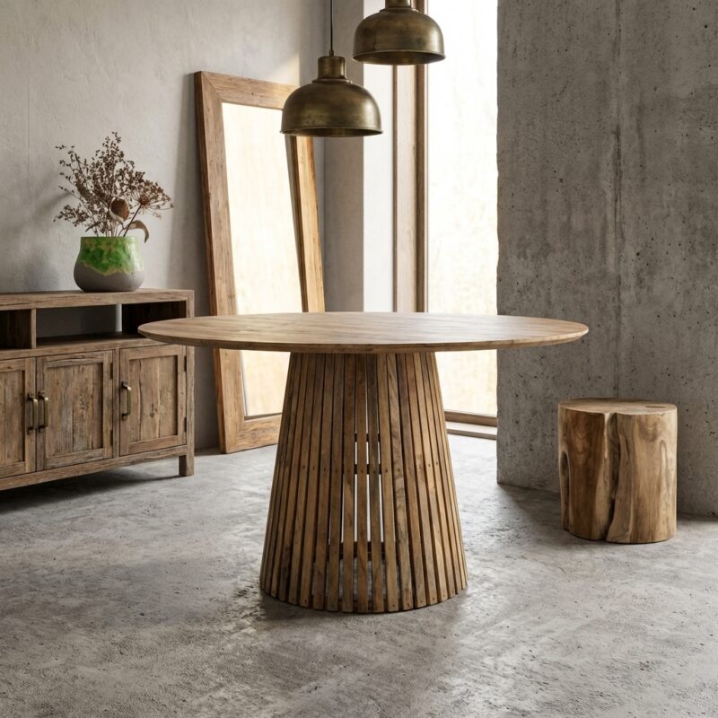 Ronde eettafel Nara 140 cm in hout met mango houten pooten