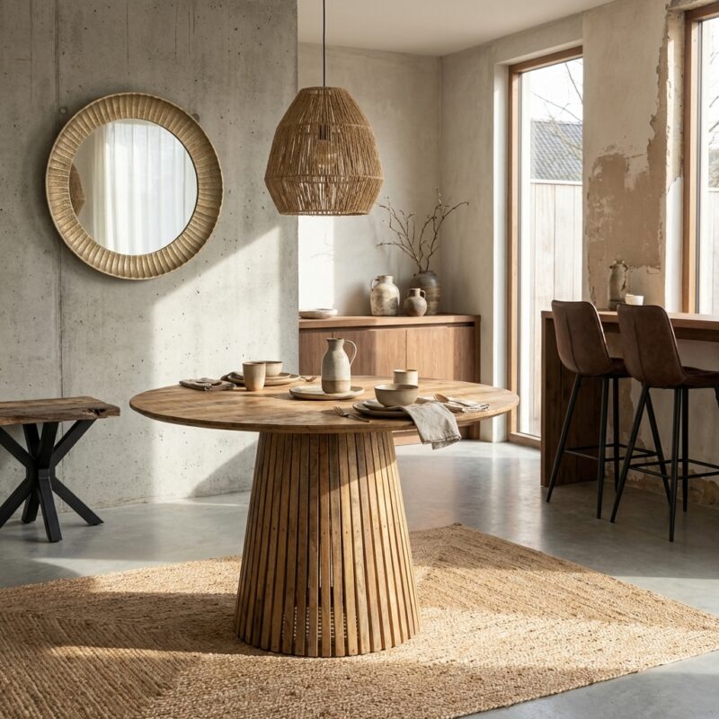 Ronde eettafel Nara 150 in hout met mango houten pooten