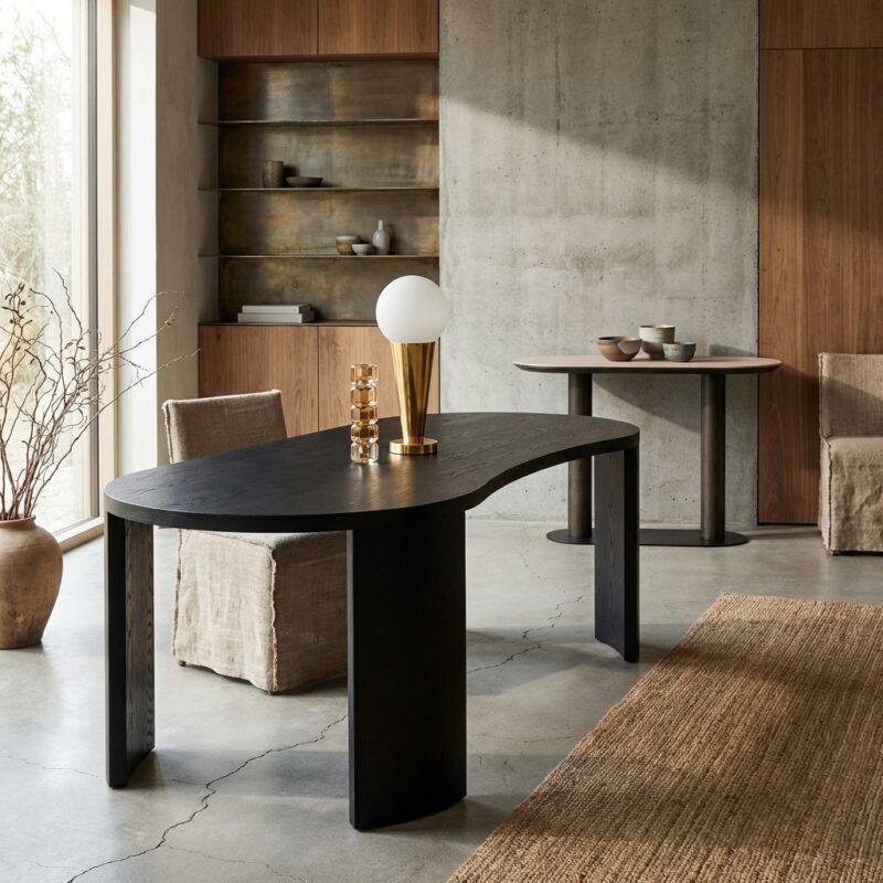 Eettafel Navarino dark coffee 230, handgemaakt, eikenfineer en multiplex