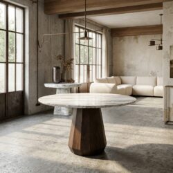 Eettafel Oberoy Blush beige 130 cm, Toronto marmer en mangohout