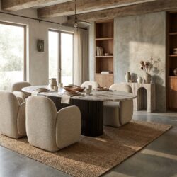 Eettafel Rashford blauw beige ovaal handgemaakt donker hout