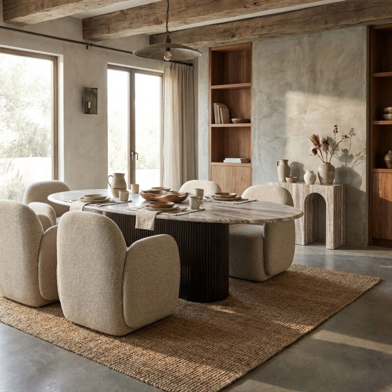 Eettafel Rashford blauw beige ovaal handgemaakt donker hout