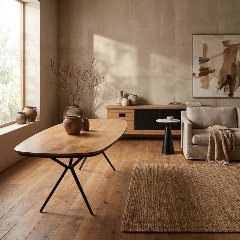 Eettafel RichWood, 200 cm breed, mangohout tafelblad, stijlvol en natuurlijk