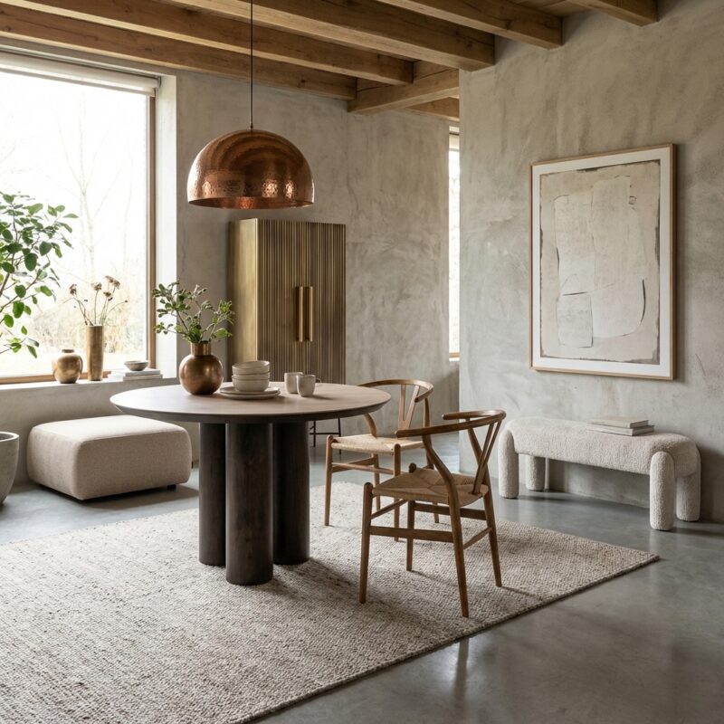 Eettafel Ritz brown 120Ø, handgemaakt, zelf te monteren, bruin zand