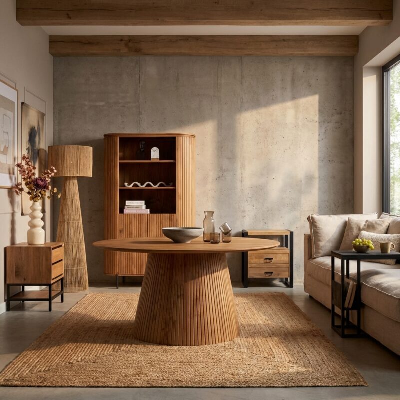 Eettafel Solana, ovale eetkamertafel in naturel mangohout