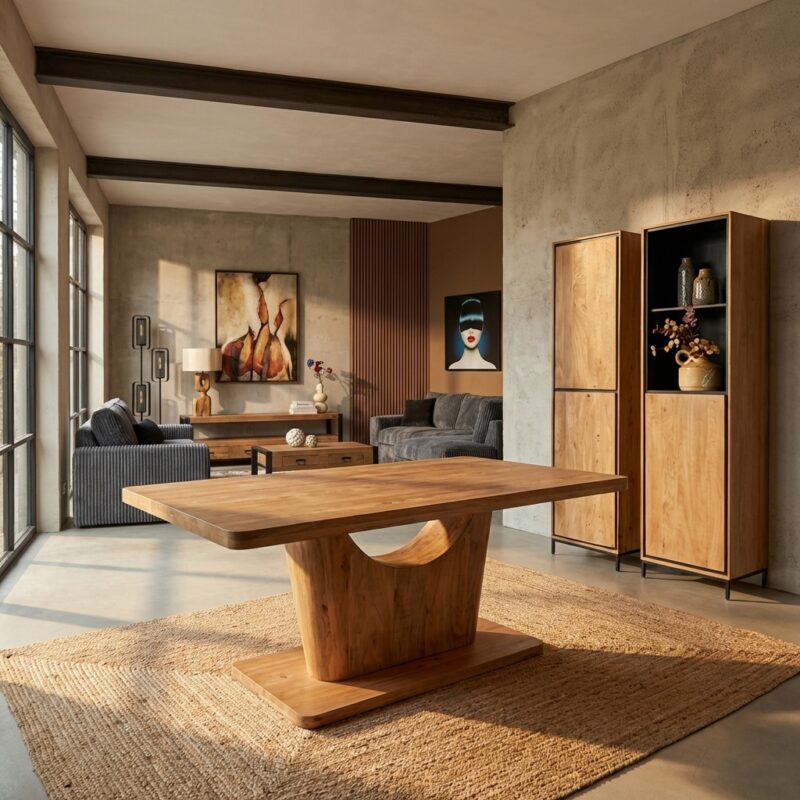 Eettafel Voco, naturel, mangohout, moderne stijl