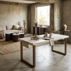 Eettafel Whitebone Verona Grey 235 cm breed, handgemaakt en goud-wit kleur