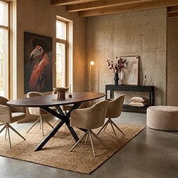 Eiken eettafel Ferris Deens ovaal 200 cm brown met massief tafelblad en stalen frame