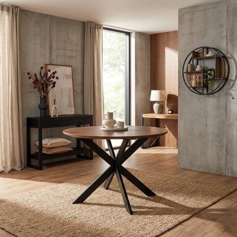 Eiken eettafel Ferris, ronde, brown, massief eikenhout