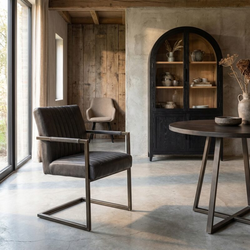 Ferro armstoel Savannah anthracite metal frame industrieel stijl