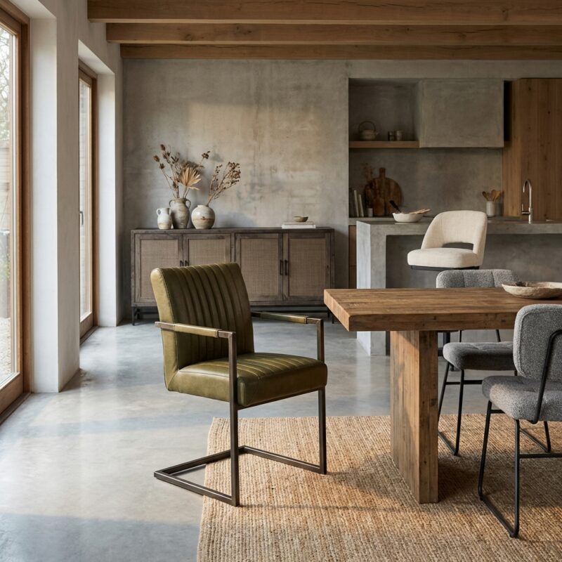 Ferro industrieel armstoel Savannah groen metal frame