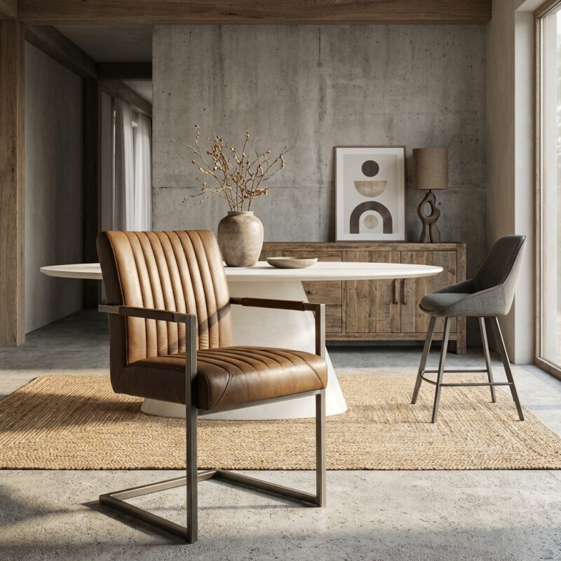 Ferro armstoel Savannah lichtbruin met industrieel design