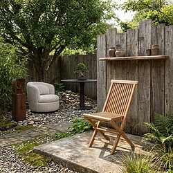 Folding tuinstoel van Livingfurn in natuurlijk teakhout met ongelakt afwerkings