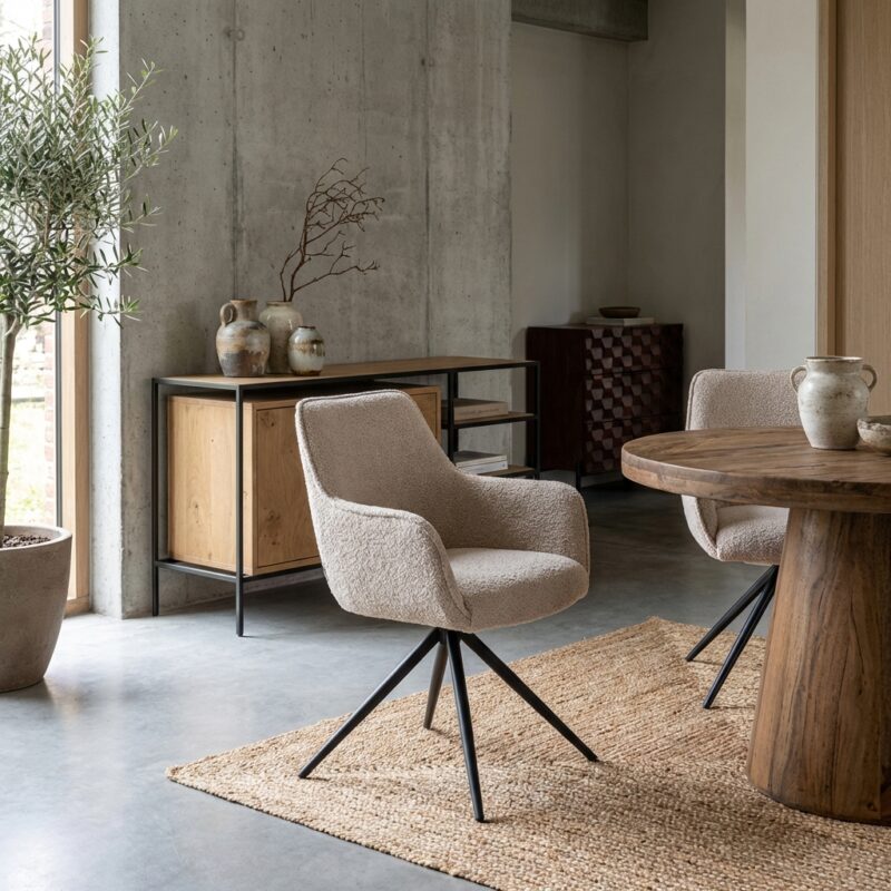 Fondo armstoel met armleuning in beige kleur, landelijk modern stijl