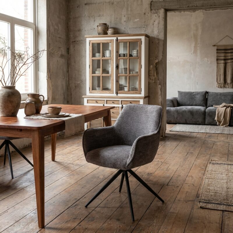 Fondo armstoel met armleuning in grijs, landelijk modern stijl