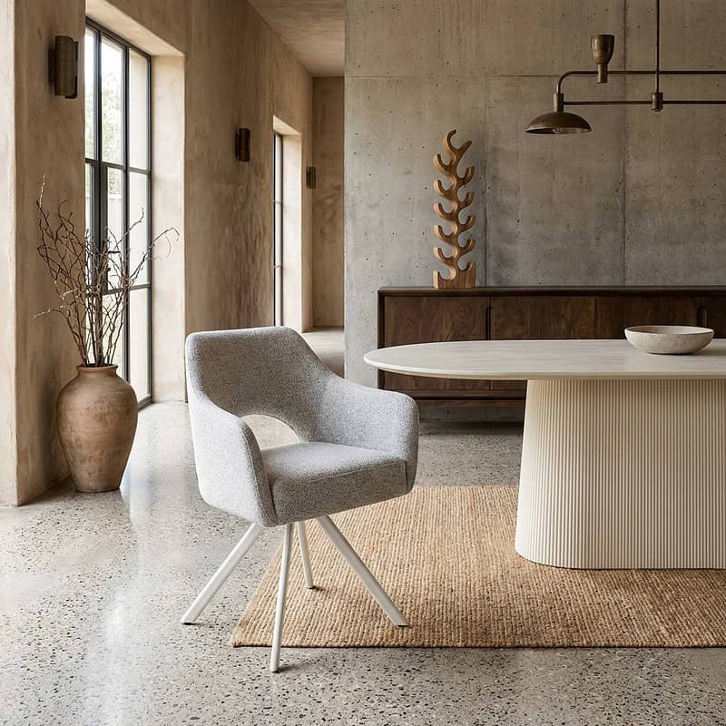 Helen Sand Natural eetkamerstoel beige stof gecoat staal comfortabel zitmeubel