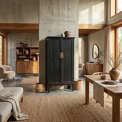 Loes kast 100cm zwart afgelakt elm hout Icons collectie Livingfurn