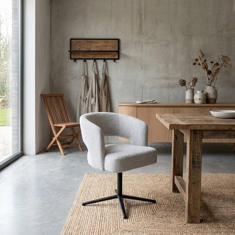 Isabel eetkamerstoel beige stof gecoat staal comfortabel zitmeubel