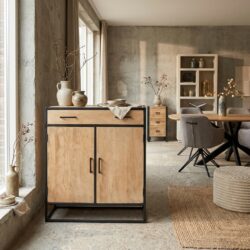 Kabinet kast Dakota, massief mangohout, lichte finish, woonserie