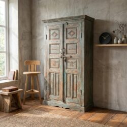 Antieke Indiaanse houten kast in groen met diepe glans