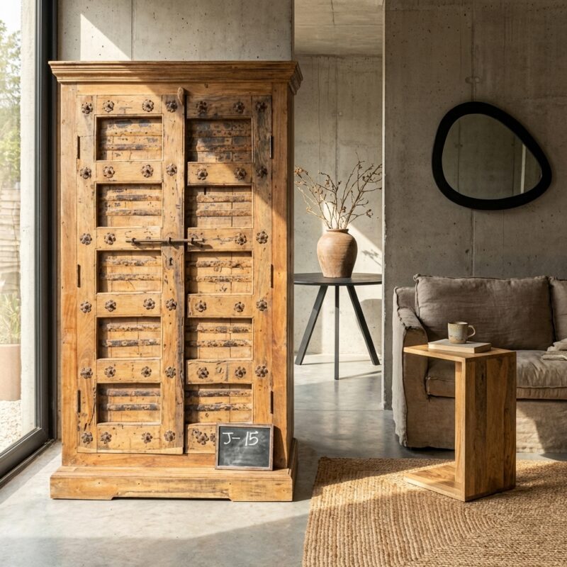 Antieke houten kast India J15 met robuust hout en unieke bewerking