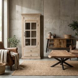 Unieke antieke Indiase kast in bruin hout met klassieke stijl