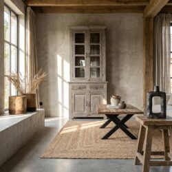 Unieke antieke Indiase kast met glasdeuren in natuurlijke bruine tint