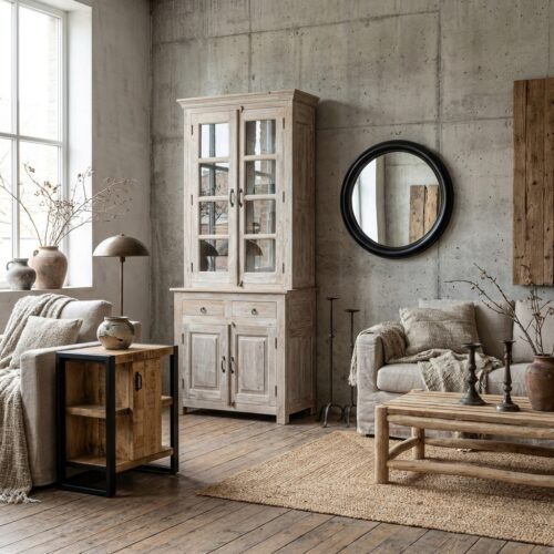 Unique antique Indian chest of drawers with 3 drawers, made of brown wood