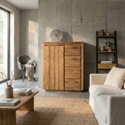 Bridge ladekast van gerecycled teakhout met vier laden en één deur