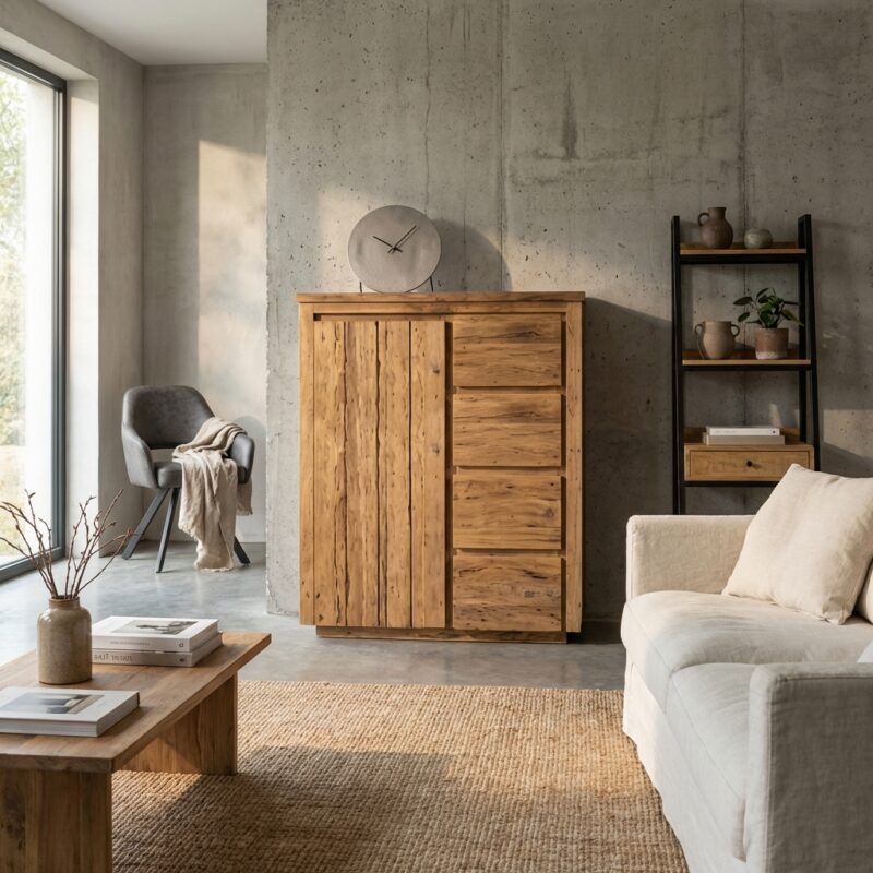 Bridge ladekast van gerecycled teakhout met vier laden en één deur