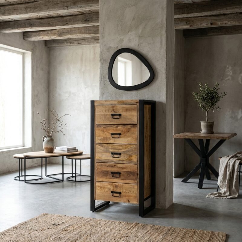 Ladekast Britt 60, houtkleurig, mango hout en staal met poedercoat, modern design