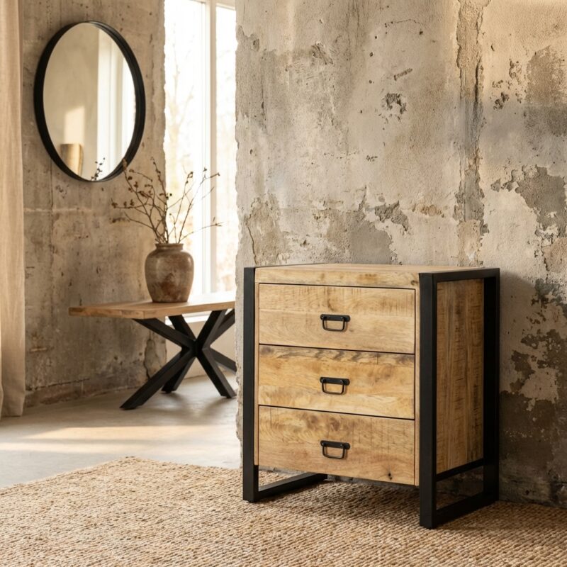 Ladekast Britt 80, houten kast met 3 lades en modern ontwerp