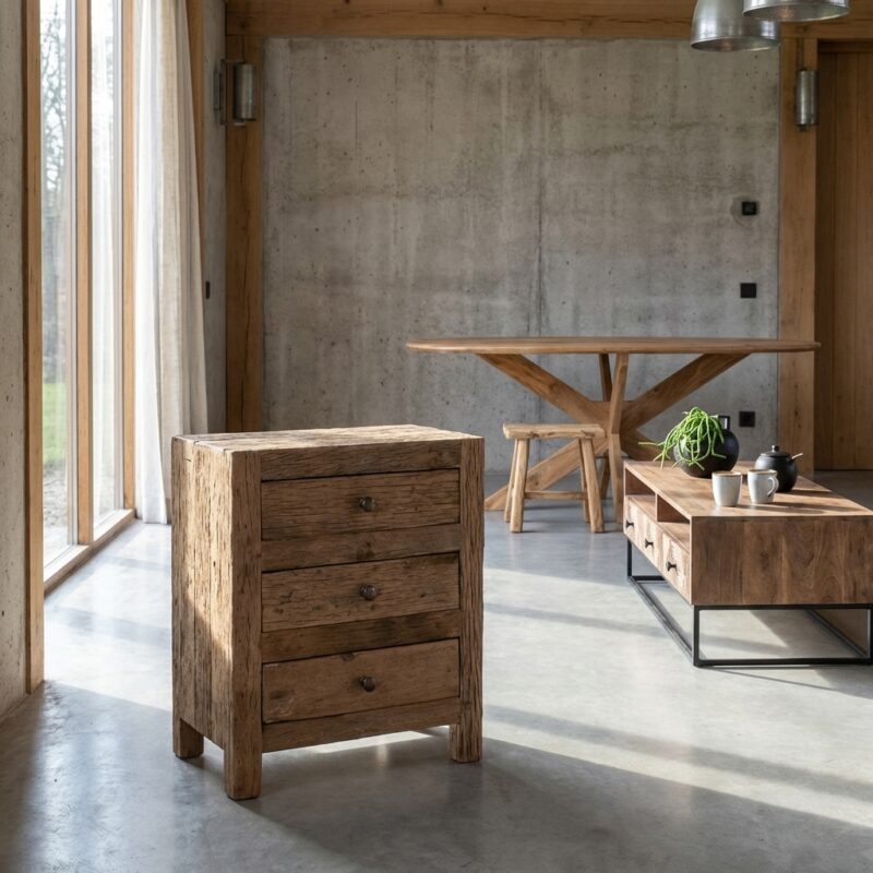 Roots Ladekast met 3 laden, gemaakt van recycled hout, rustieke uitstraling