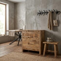 Ladekast Sophie met 3 laden, houtkleur, mango hout, smal en hoog model