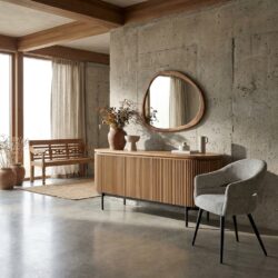 Lausanne 170cm kast in natuurlijk teakhout met zwart stalen onderstel