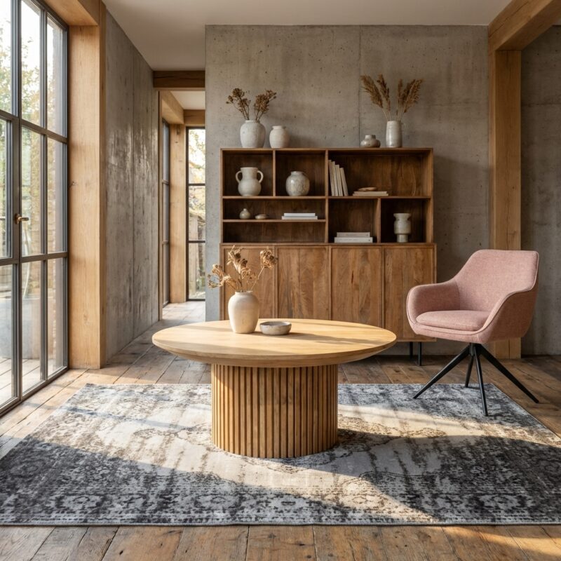 Ronde salontafel Lausanne 80cm uit teakhout met natuurlijke uitstraling