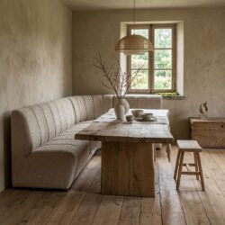 Eetkamer hoekbank Leda in zachte stof Bergen