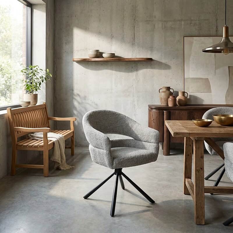 Linn Bisque Oasis eetkamerstoel beige stof gecoat staal modern comfort