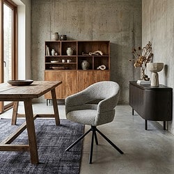 Linn eetkamerstoel in bruin stof met gecoat staal, modern comfortabel ontwerp