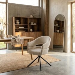 Linn eetkamerstoel beige stof gecoat staal modern comfort