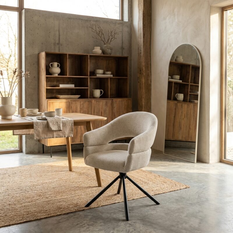 Linn eetkamerstoel beige stof gecoat staal modern comfort