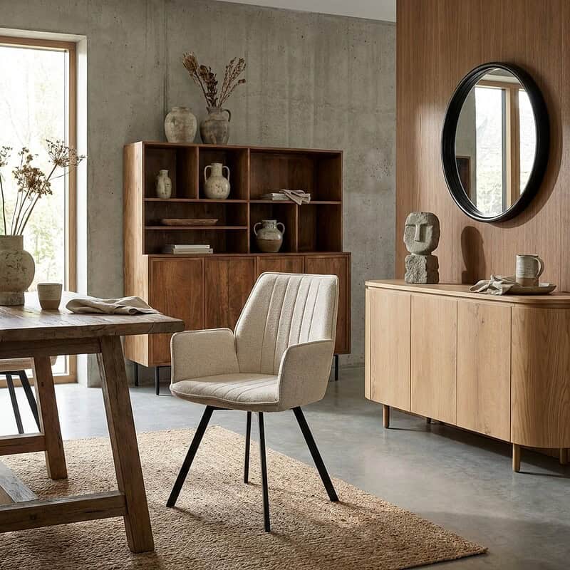 Louise eetkamerstoel beige, comfortabel en elegant stof en gecoat staal