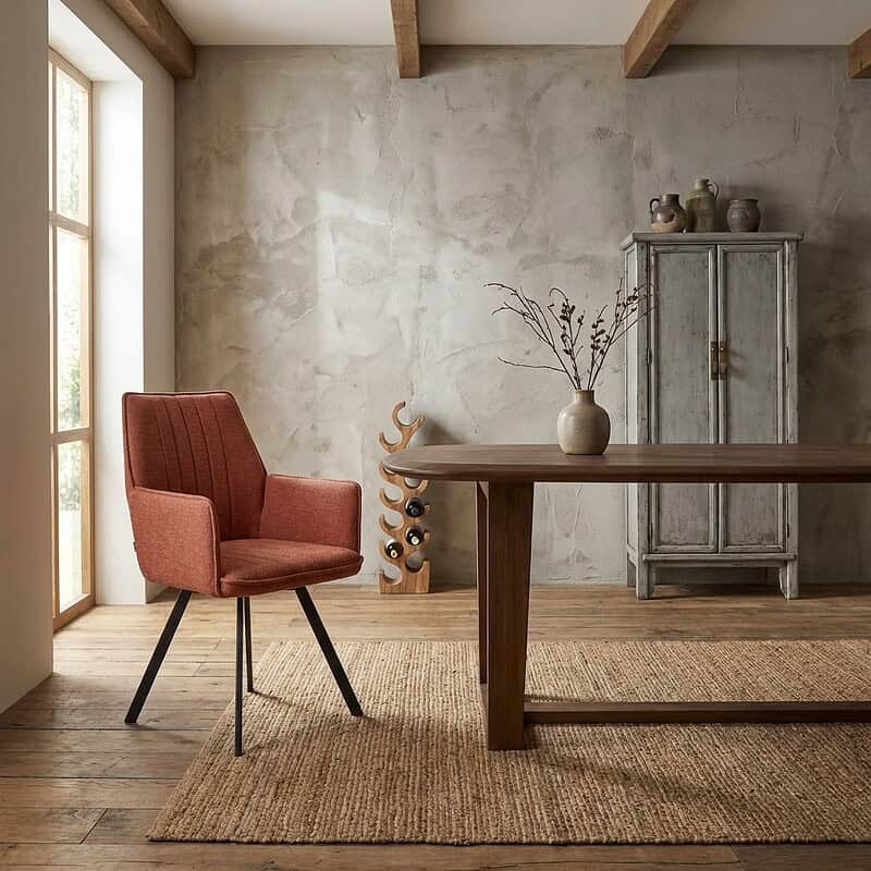 Louise eetkamerstoel van Livingfurn, rood, stof en gecoat staal